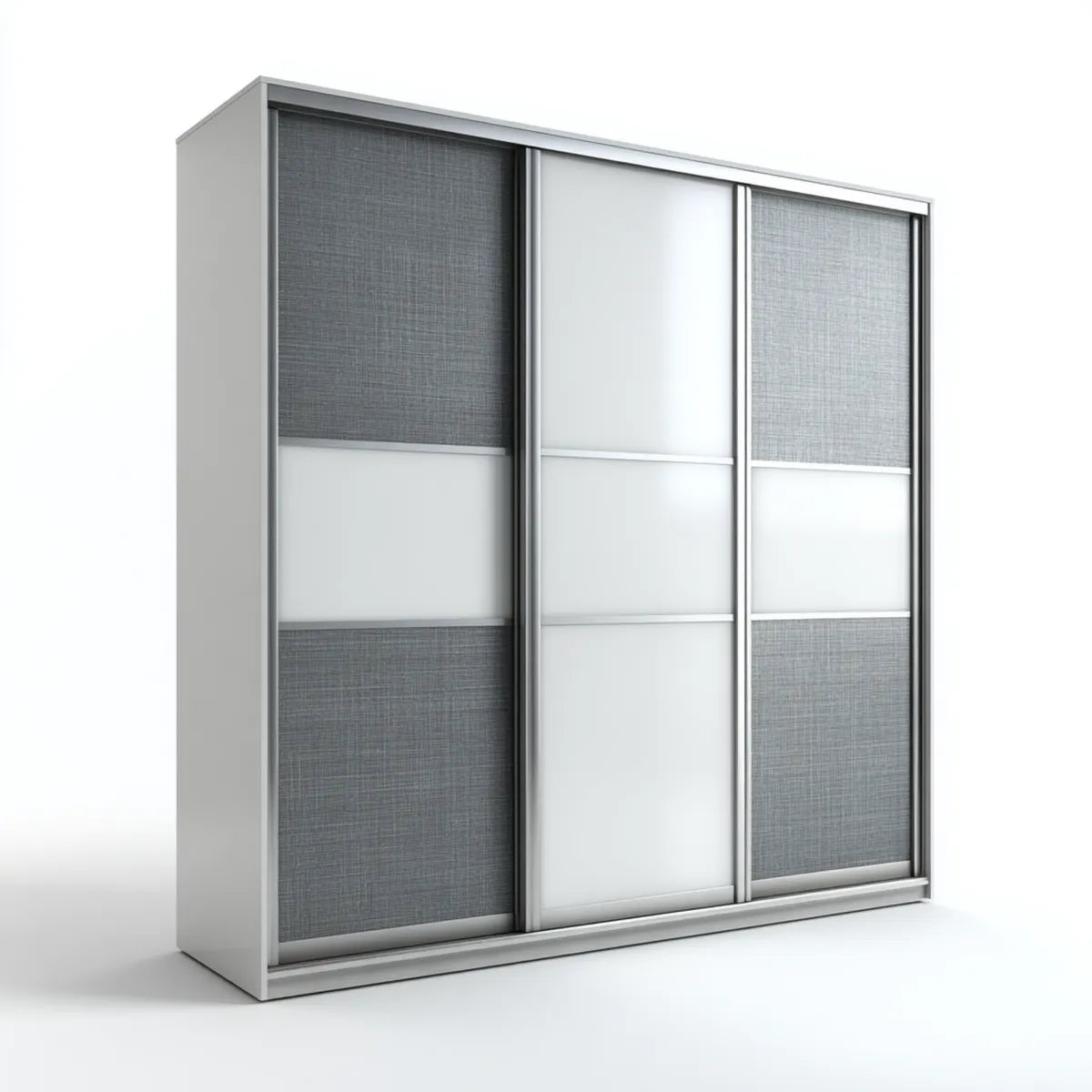 Schwebetürenschrank Weiß Grau 180 x 60 x 200 cm aus melaminharzbeschichteter Spanplatte mit 3 Schiebetüren