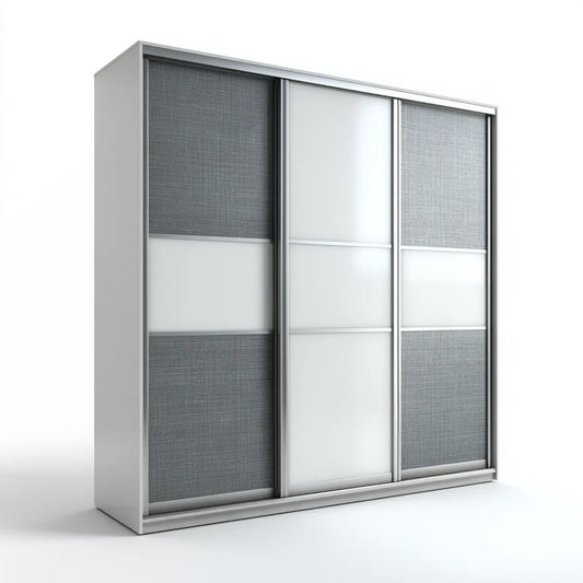 Schwebetürenschrank Weiß Grau 180 x 60 x 200 cm aus melaminharzbeschichteter Spanplatte mit 3 Schiebetüren