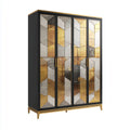 4-türiger Kleiderschrank Schwarz Gold mit Spiegelglas 160 x 55 x 200 cm rechteckig