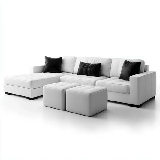 Ecksofa mit Recamiere und Hocker Weiß aus PU-Kunstleder L-Form 280 x 170 x 85 cm