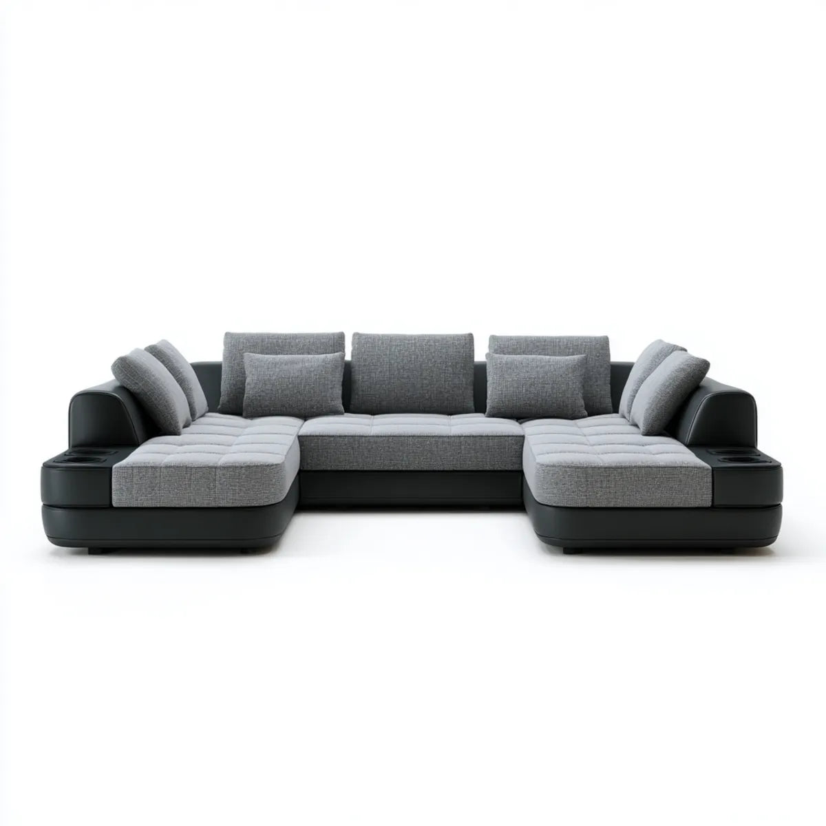 U-förmiges Ecksofa Grau Schwarz 350 x 180 x 85 cm aus Polyestergewebe und PU-Kunstleder