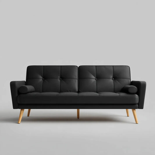 3-Sitzer Sofa Schwarz 180 x 80 x 83 cm mit PU-Kunstlederbezug und Massivholzfüßen