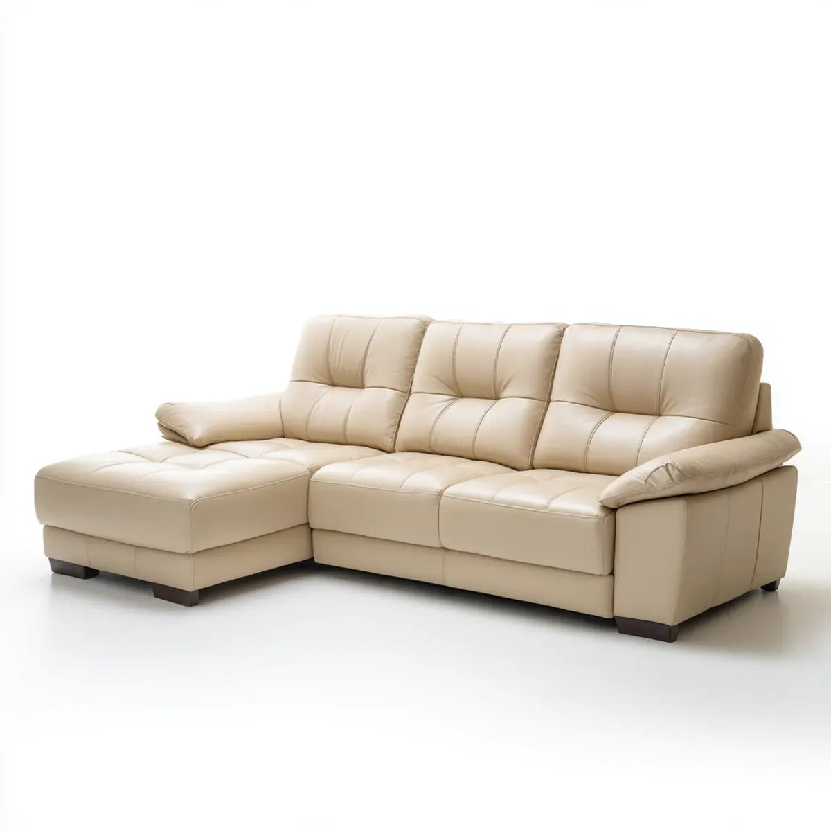 Ecksofa mit Recamiere links Creme 250 x 160 x 90 cm PU-Kunstleder L-Form