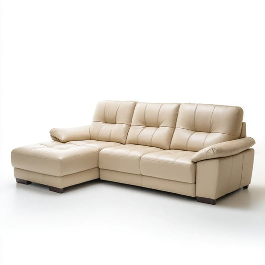Ecksofa mit Recamiere links Creme 250 x 160 x 90 cm PU-Kunstleder L-Form
