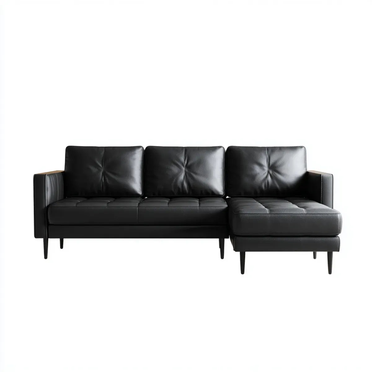 Ecksofa 3-Sitzer Schwarz 230 x 150 x 85 cm PU-Kunstleder L-Form mit Recamiere rechts