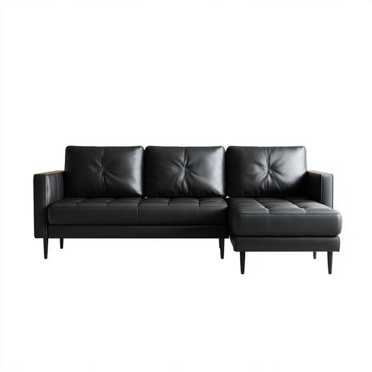 Ecksofa 3-Sitzer Schwarz 230 x 150 x 85 cm PU-Kunstleder L-Form mit Recamiere rechts
