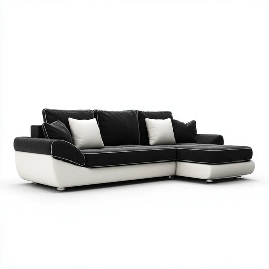 Ecksofa mit Recamiere Schwarz Weiß aus PU-Kunstleder L-Form 260 x 165 x 88 cm