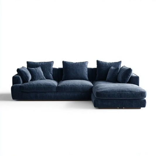 Ecksofa mit Recamiere rechts Dunkelblau 290 x 170 cm Polyester-Samt